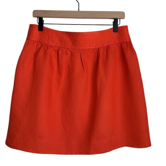 J.CREW Women’s Linen Blend Skirt 8 Button Front Lined Pockets Bright Orange Sz.8 - Picture 2 of 9